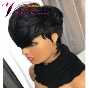 Vancehair Full Lace Human Hair شعر مستعار 130 كثافة أسود أسود قصيتر قصير قطع للنساء 6888937