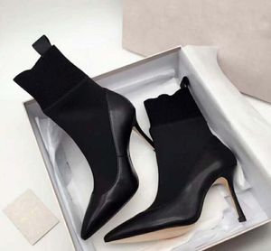 Woman blacks leathers ankle boots designer shoes Women Shoes Brand 85mm Black Nappa Leather and Stretch Fabric Sock AnkleBoots 352778599