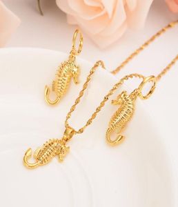 Solid Gold Finish seahorse Pendant Necklace earrings hippocampus animal Women Papua New Guinea Traditional party Jewelry Gift6036436