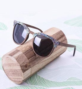 Solglasögon Abalone Seashell Walnut Wood Dark Grey Polarized Lens Brand Designer Wedding Sun Glasses Birthday Gift1224295