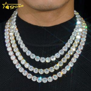 Nytt lager 8mm 10mm Big Hip Hop Necklace Luxury Bling 925 Silver Gold Plated Claw Set Lab Diamond Moissanite Tennis Chain