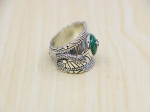 Factory wholesale Sterling Silver Double Wrapped Malachite Ring Index Finger Male British Style Jewelry Fashion Thai Silver Retro Ring9311016