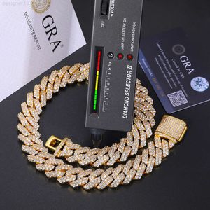 20mm Cuban Chain Real 925 Sterling Silver Hand Setting Moissanite Vvs Diamond Cuban Link Chain Necklace with Box Clasp