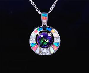 Whole Retail Fashion Jewelry Fine Multi Fire Opal Stone Sterling Sliver Pendants and Necklace For Women PJ170827119233026