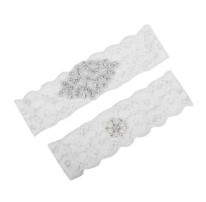 Sweet Bridal Leg Garters Prom Garter White Lace Bridal Wedding Garter Belt 2 Pieces set Lace Rhinestones Crystals Pearls In Stock2655434