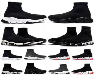 2022 Sock Shoes Sports Sneakers Flat Boots Running Speed Trainer Beige Glitter Blue Graffiti Lace Up Triple Black White Clear Sole9566925