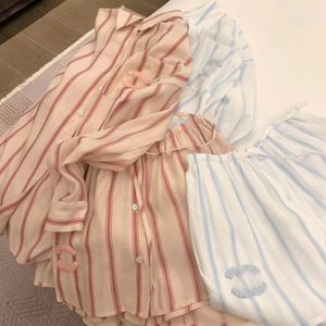 sets for women outfits women designer chan two C leters Towel Embroidery Striped Long Sleeve Shirt sun protection shirt and shorts set