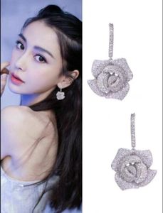 NEW Designer Dangle Earrings Wedding Jewelry Women Rose Flower Earring s925 Silver Cubic Zirconia Earing Rings9063070