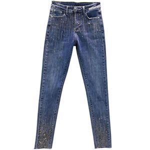 Jeans Frauen Trend 2024 Frühlings- und Herbstsaison New European Station Slim Fit, hohe Taille, schlanker vertikaler Streifen Heißer Diamant Small Feet Hosen Trend