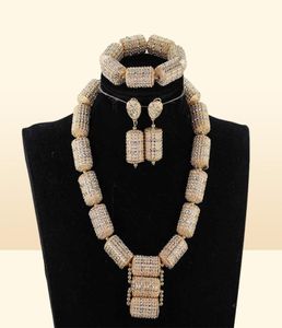 Örhängen halsband 2021 Dubai guld smycken set mode brud gåva nigerianska bröllop afrikanska pärlor set chunky hänge qw119419904653892129