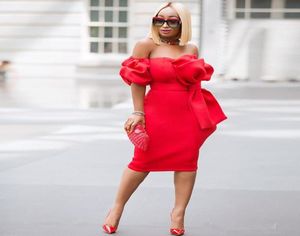 Kırmızı Straplez Kokteyl Elbiseleri Kısa Kısa Büyük Yay Ön Çekici Akşam Partisi Elbise Kadınlar İçin Kısa Kollu Cep Balo GO2635824