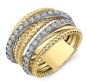 Twist Fanche Twist Women Twogle Gold Color With Micro Crystal Zircon Stone Delicate Wedding Rings Lady Fashion Jewelry9478309