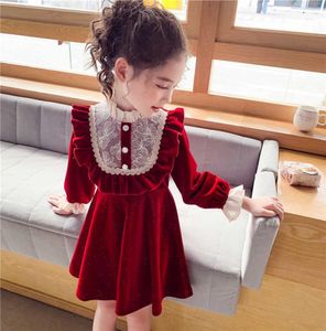 Rotes Weihnachtskleid für Mädchen Performance Party Geburtstag Kleidung Winter Herbst Kinder Velvet Kleid für Mädchen warme Kleidung Q03993303