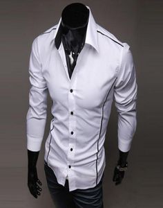 Män skjortor helt nya herrar smala fit casual klänningskjortor färg svart grå vit5110839