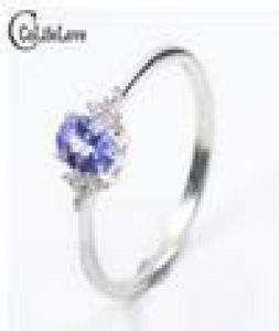 Fashion silver gemstone wedding ring for woman 4 mm * 6 mm natural tanzanite silver ring solid 925 silver tanzanite ring4736829