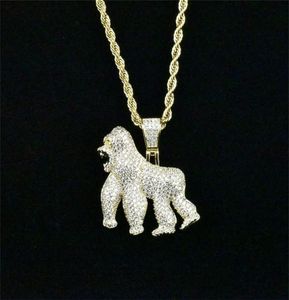 Men Iced Out Bling Ape Zircon Pendant Necklace Hip Hop Rock Gold Silver Color Jewelry Gift with Stainless Steel Chain Necklace 2019985129