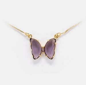 Luxury jewelry women pink purple glass butterfly designer necklaces copper with gold plated pendant necklaces for girl fashion sty2692559