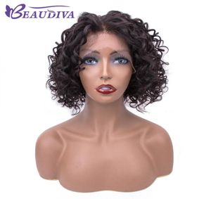 Kolor Natral Water Fael koronkowe przednie ludzkie włosy peruki boczne Remy Brazylijskie dziewicze włosy Krótkie ludzkie włosy peruki dla kobiet Beau Diva2966324