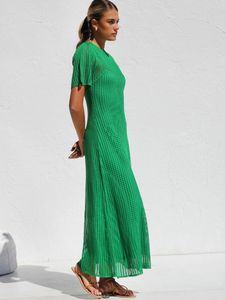 2024 Summer Europe och USA: s gränsöverskridande utrikeshandel Kvinnor Fashion Casual runda hals Kortsött ihålig mellanlängd klänning BH8