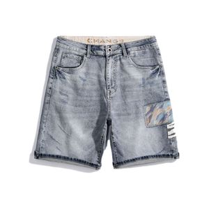 Lässige Jeans Shorts Herren Baumwollmischung Stoff Jeans Vintage Streetwear Designer Denim Shorts Men Patch Stitching Blau