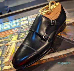 dress men shoes classic British low heel PU leather double buckle1712427