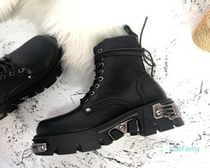 Nowe skórzane buty do kostek dla kobiet buty motocyklowe damskie buty platformowe grube obcasy buty zimowe 44 42 413564670