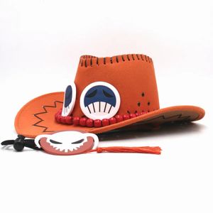 كرتون كوزبلاي الدعائم الآس قبعة Western Cowboy قبعة أنيمي الأصلية للرجال للرجال من جلد الغزال رعاة البقر نار يناسب القبعات 240511