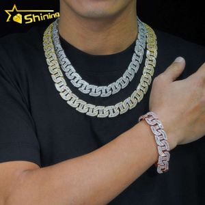 Shining Jewelry 16.8mm Iced Out Hiphop Men Cuban Chains 925 Silver Baguette Moissanite Diamond Cuban Link Necklace and Bracelets