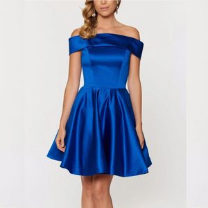 Short Satin Graduation Dress Mini Shoulder Royal Blue Ball Dress Evening Dress A-line Bridesmaid Party Dress 240523