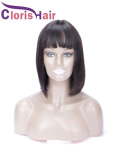 Bob Wig Pixie Corte Humano Human Straight Brasil Remy Wigs sem glú. Com franja para mulheres negras T Parte Natural Front Lace Clos