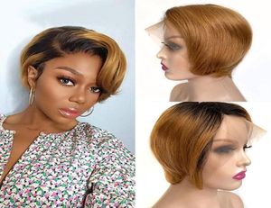 Short Human Hair T Part Lace Front Wig Wave Bobo Wigs Mix Colors Perruques De Cheveux Humains LSA854267310