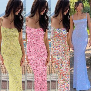 Urban Sexy Dresses Spring/Summer Instagram Women's New Sexy Slim Fit Open Back rem fragmenterad blommaklänning