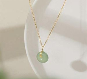 Wholale S925 gold plated sterling sier round jade pendant choker necklace25806110698