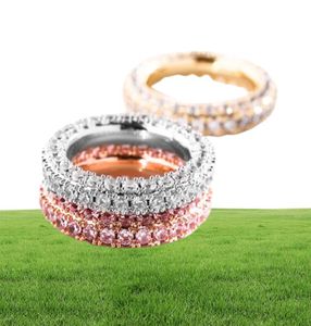 Trzy rzędy pierścieni cyrkonu z bocznymi kamieniami dla mężczyzn i kobiet hiphopowych raper biżuterii pierścień łańcucha tenisowego rozmiar 7119989528