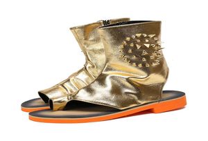 Mabaiwan Fashion Punk Style Men Sandals Summer Leather Flats Gold Rivet Slipper Shoes Men Handmade Canle Boots 38-468054936