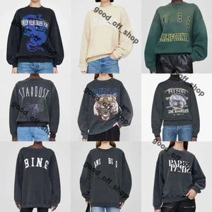 Anians bing yeni niş tasarımcı sweatshirt kazak gündelik moda mektubu vintage baskı yuvarlak boyunlu pamuk trend gevşek çok yönlü Annie hoodies üstler 88vv