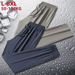 Calças de nylon de nylon respiráveis ​​de tamanho grande de tamanho de tamanho mais zíper do bolso de zíper em calças retas de calças de faixa casual de comprimento 8xl 240529