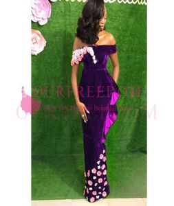 2020 ASO Ebi Style Off the Spalla Abiti in velluto viola con appliques 3D Flora Ruffles Niger Style Evening Formale Occasioni 6541779
