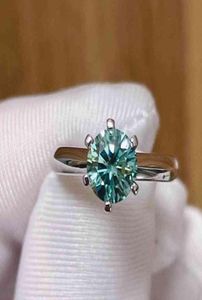 BlueGreen Color 12CT Real Moissanite Ring調整可能な再配置可能な宝石925銀ガールフレンド誕生日プレゼント6178480