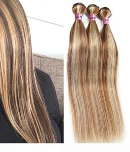 Nami brązowe i blondynki Kolor Ombre Human Hair Pakiety z zamknięciem Frontal Piano Kolor 8 613 Fali proste włosy Exte1902289