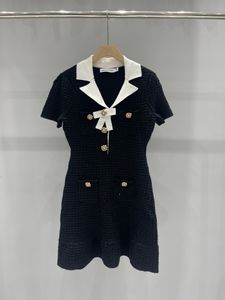 Designer Dress New Classic Black Diamond Button Bow Knitted Dress for Early Spring 2024, Stylish and Slim Short Skirt