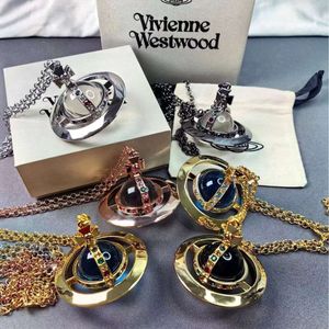 Viviannes Westwoods Necklaces Empress Dowager XI 30mm Large Heavy Industry Alloy 3D刻まれたガラスビーズUFOネックレスセーターチェーンカラー