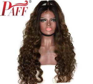 Paff ombre renda cheia perucas de cabelo humano onda solta peruana Remy peruca dois tons de cor marrom escura com cabelos 22521359