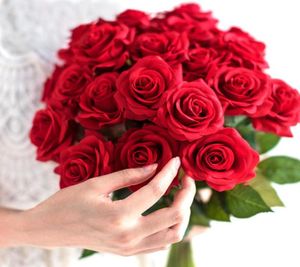 Dekoracyjne kwiaty wieńce 10 szt. Czerwona róża sztuczny kwiat prawdziwy dotyk lateks Faux silikonowy Fake Dekoracja bukietu do domu1628062