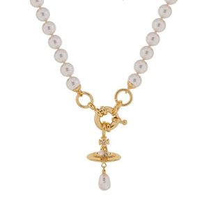 Viviannes Westwoods Necklaces Live Broadcast with Advanced 3D Saturn UFO Pearl Necklace Empress Dowager XI Baroque Water Droplet Pearl Necklace Memaly