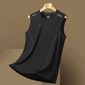 Summer Ice Silk Sleeveless T-shirt för mäns väst som bär älskling på axelns botten, lösa och snabbt torkande sportkläder för män