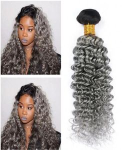 ダークルート1BGREY OMBRE BRAZILIAN HUMAN HAIR EXTENSIONS 3PCS DEEP WAVE SILVER GREA OMBRE VIRGIN REMY HUMAN HAIR BUNDLES BRAZILIAN 8997155