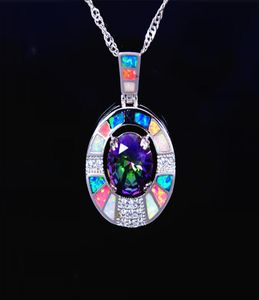 Whole Retail Fashion Jewelry Fine Multi Fire Opal Stone Sterling Sliver Pendants and Necklace For Women PJ170827113103107