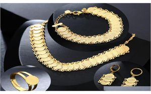 New Classic Arab Coin Jewelry Sets Gold Color Necklace Bracelet Earrings Ring Middle Eastern Muslim Coin Accessories Hsas05361491