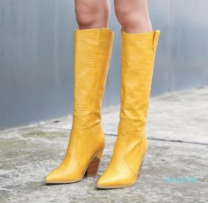 Small big size 33 to 42 to 46 trendy womens knee high cowboy boots pointed chunky heel designer shoes4352845